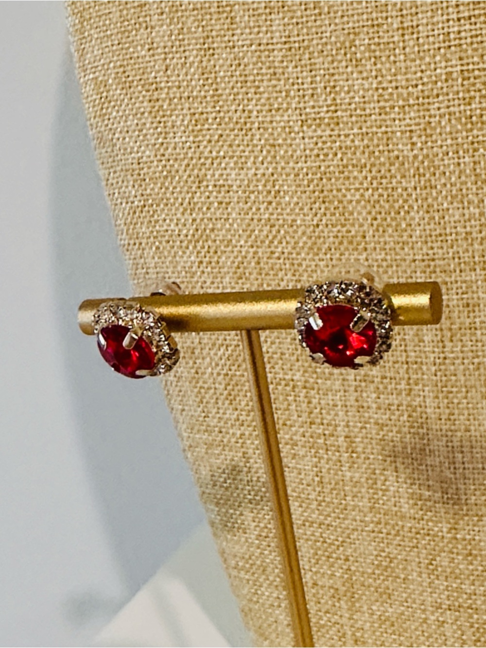 Fashion Jewelry Red Crystal Halo Stud Earrings - Women Jewelry